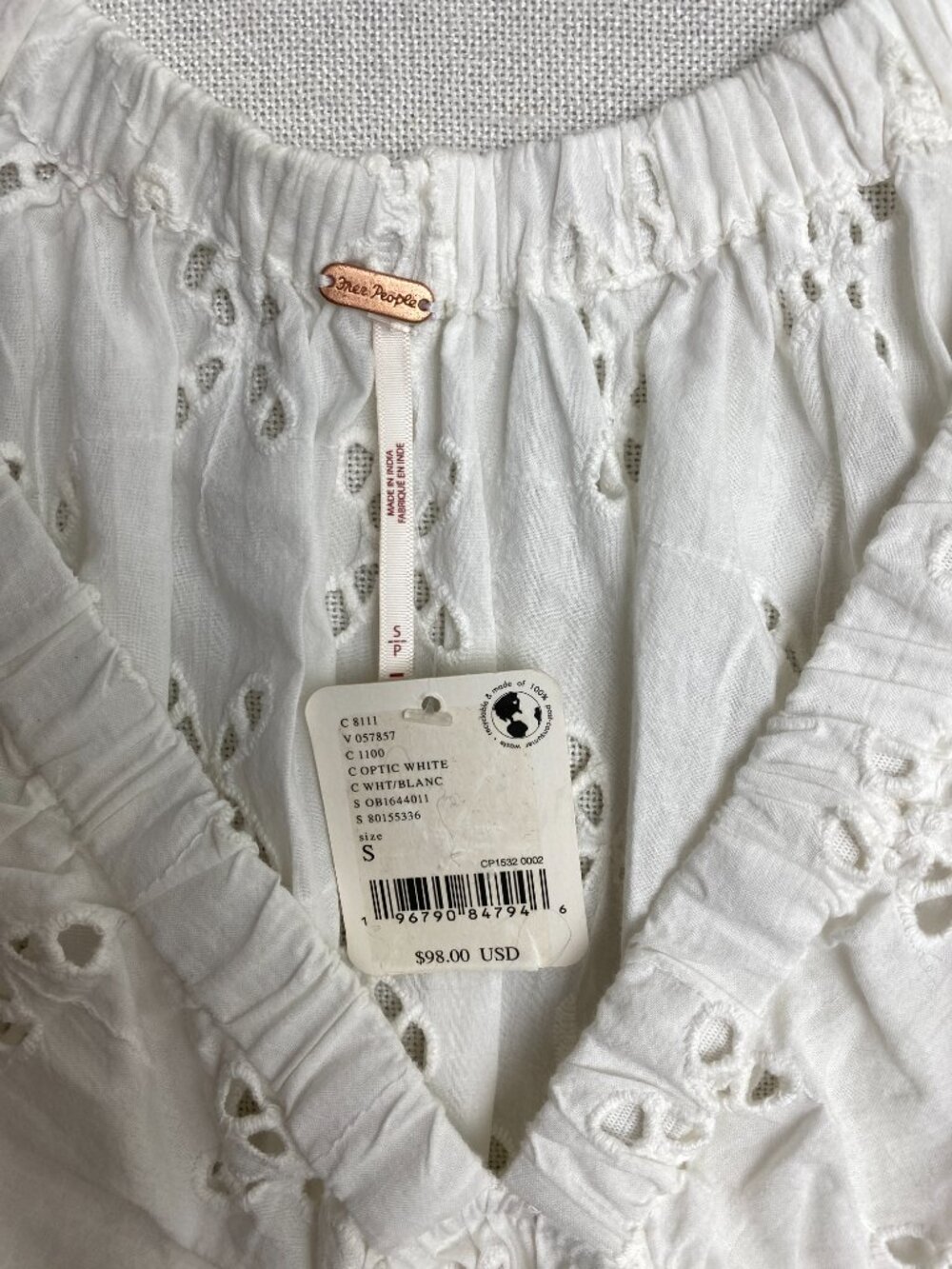 Free People Eyelet Crop Top Coquette Cottagecore Babydoll Size S - Picture 4 of 8